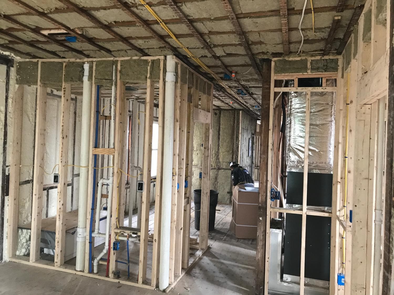 New wall framing during a renovation