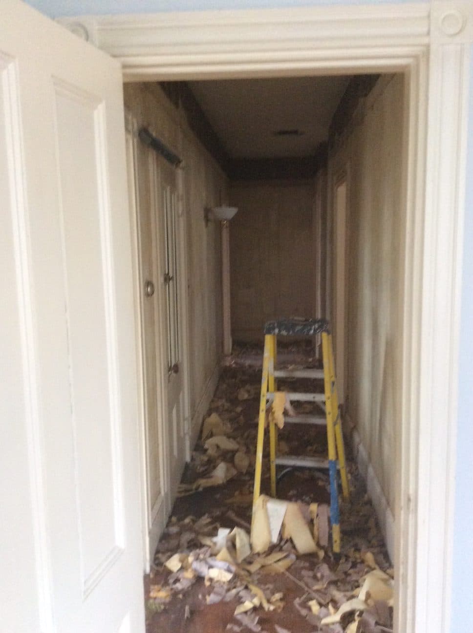 Hallway torn out during a remodel