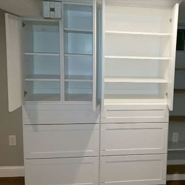 Painted built-in shelves and cabinets
